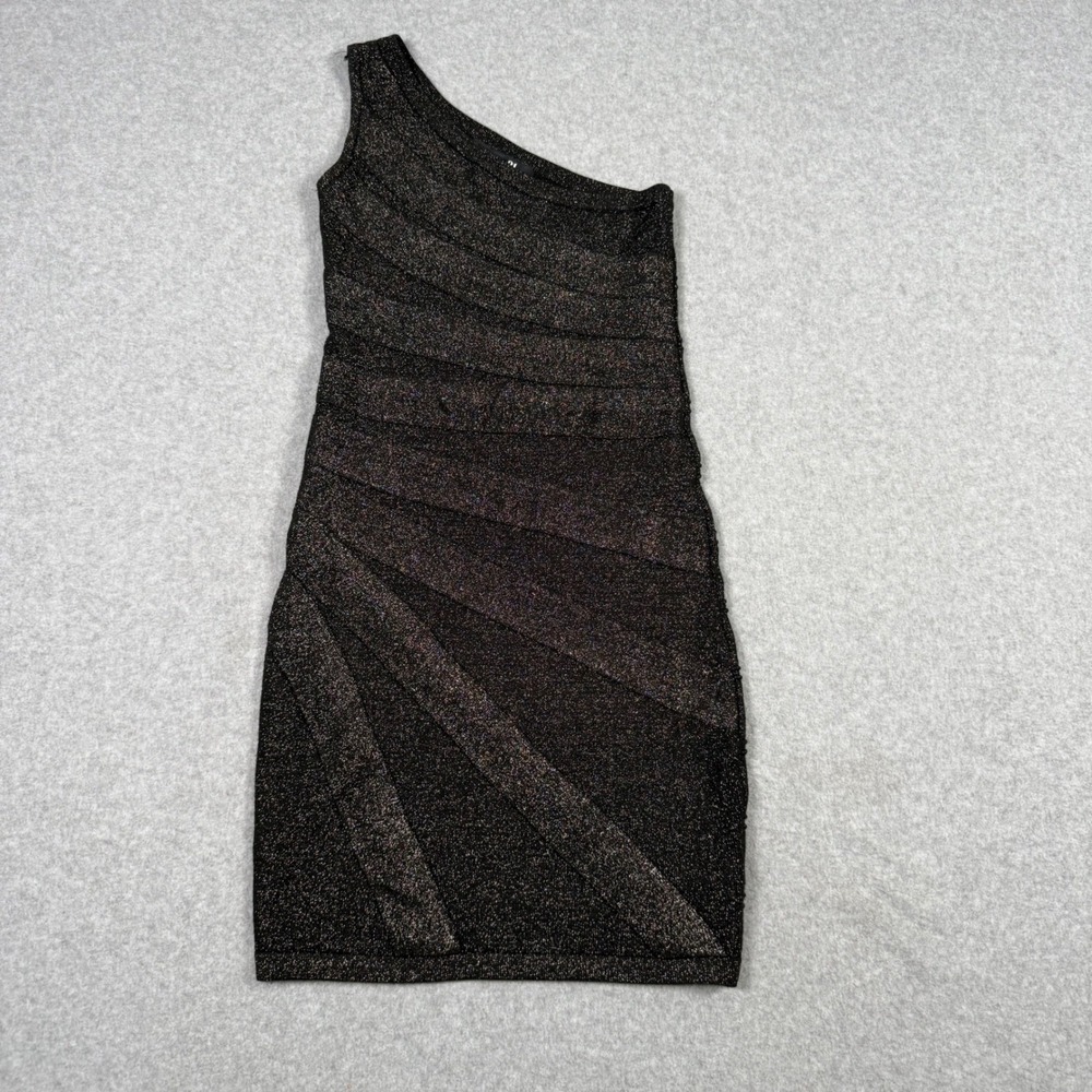 Forever 21 Y2K One Shoulder Bandage Disco Homecoming Dress Black Gold Bodycon M